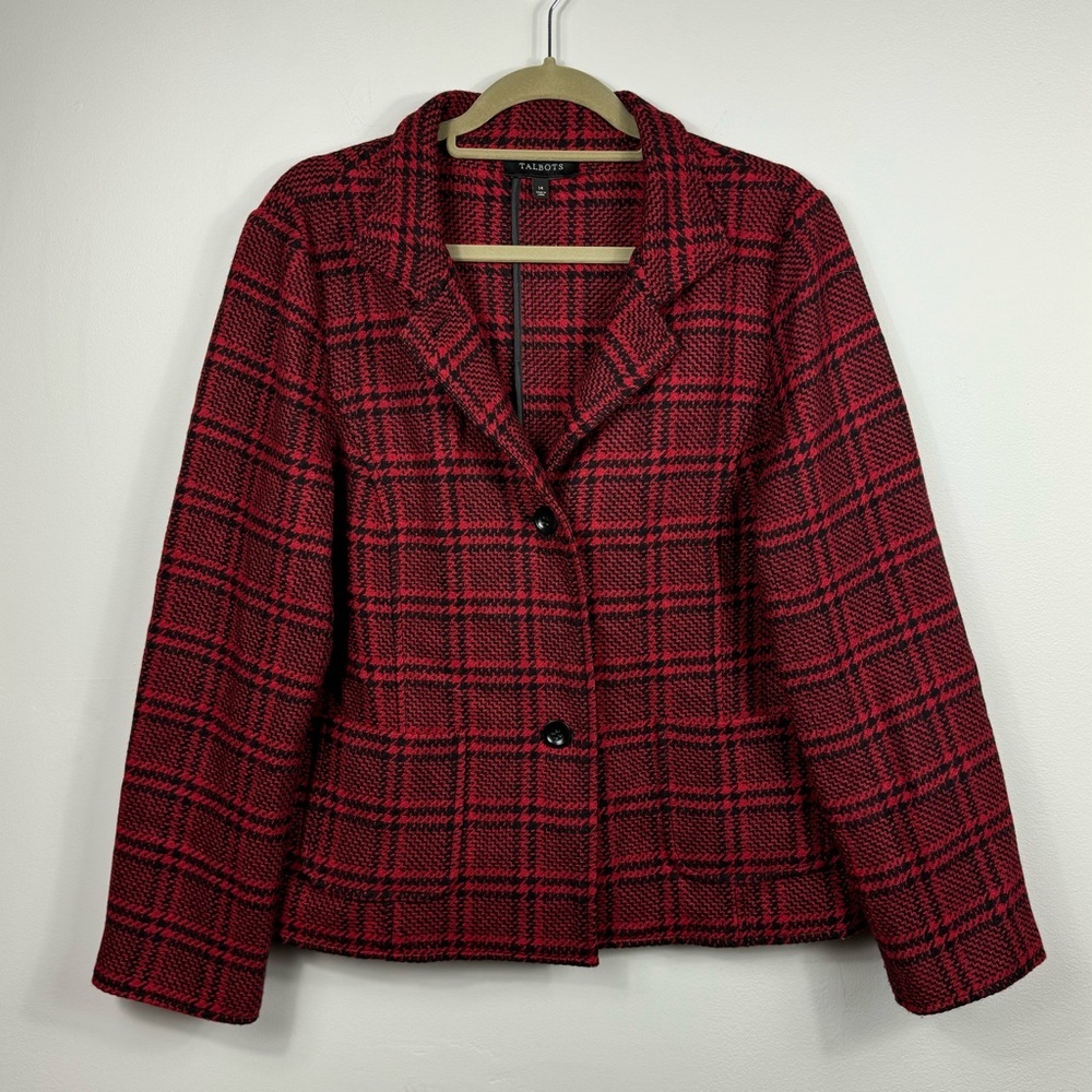 Talbots Houndstooth Wool Blend Blazer Jacket Size 14